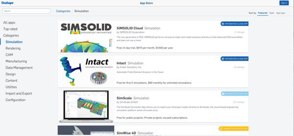 Onshape App Store has deep bench of FEA & CFD